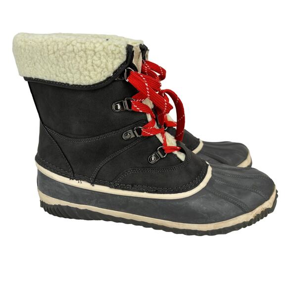 JBU Jambu Lizzy Duck Boot Size 10 Gray Waterproof Rubber Leather Faux Fur Lined - Picture 1 of 11